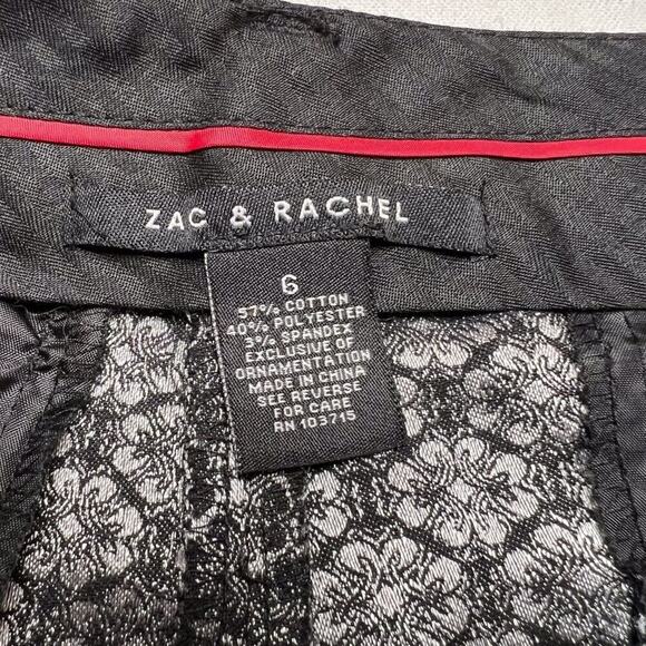 Zac & Rachel Floral Pants Geometric Print Straight Leg Black Silver Women's 6 - Picture 2 of 8